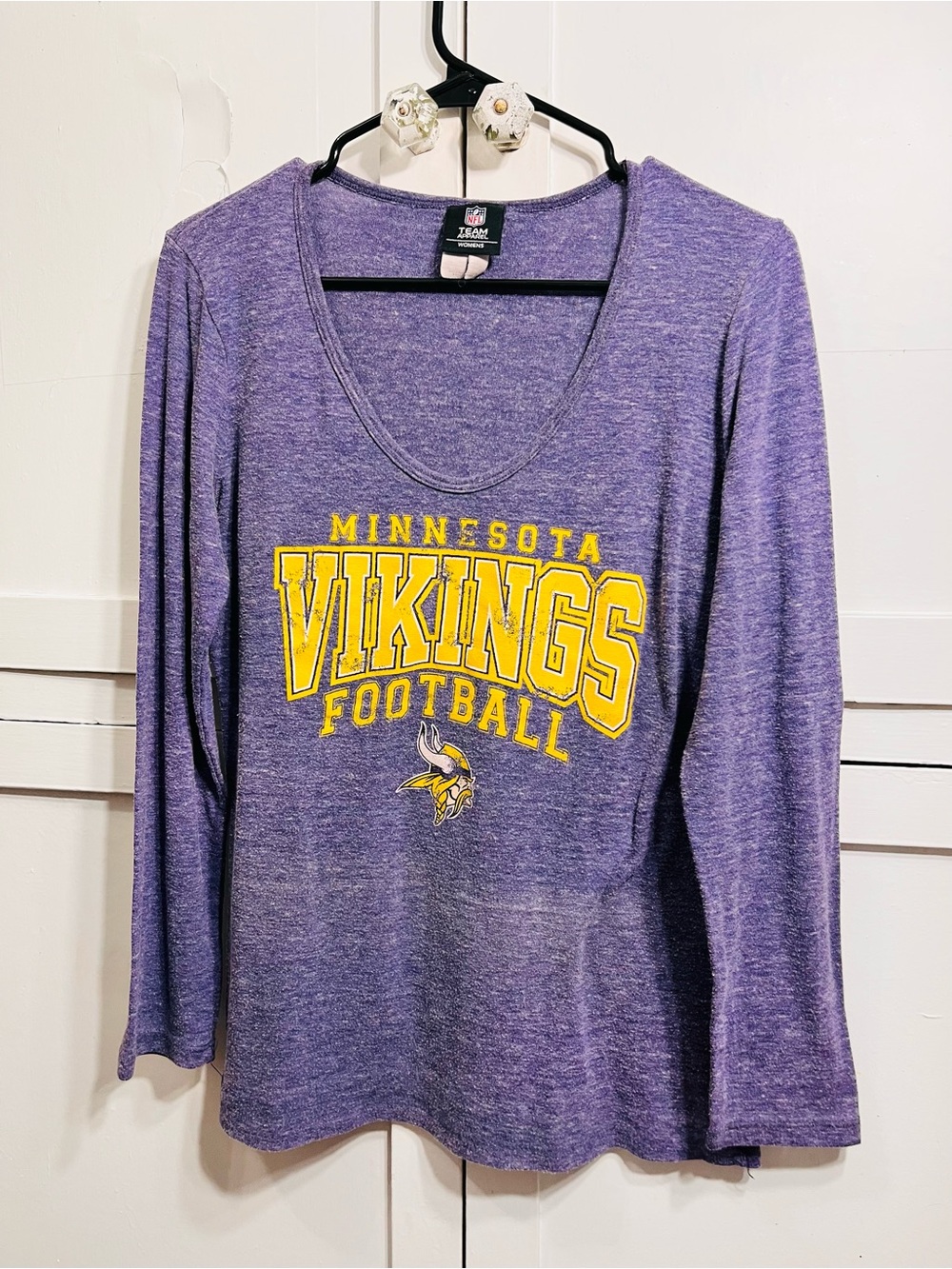 NFL Women’s Minnesota Vikings Purple Long Sleeve Tee with Yellow Logo